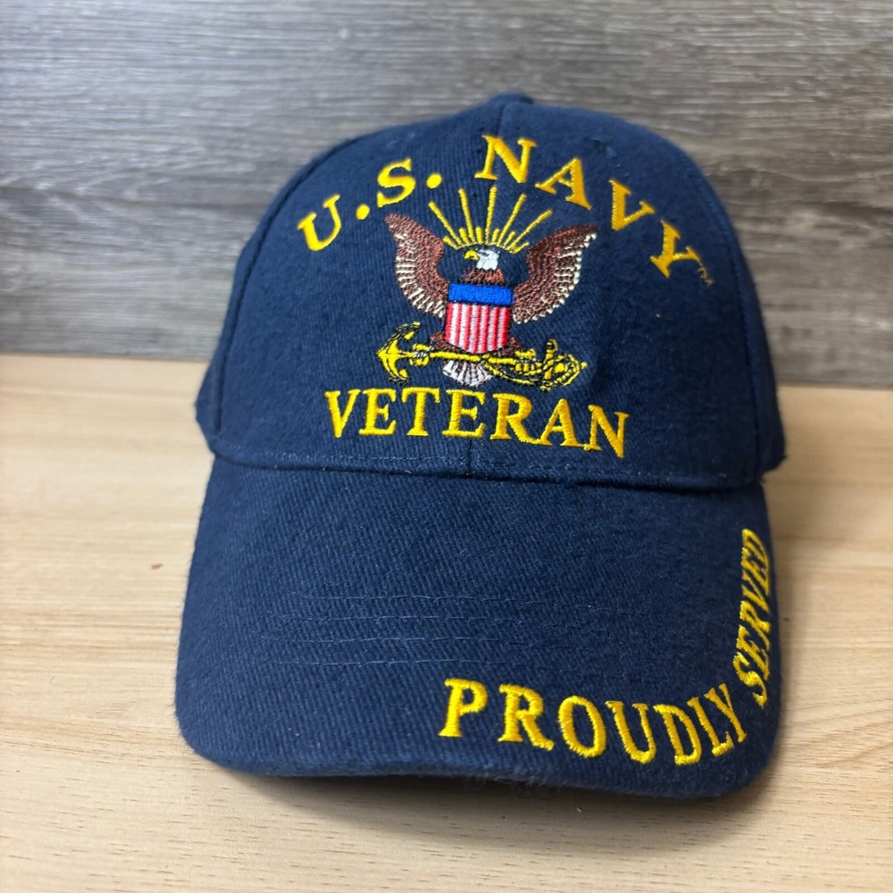 US Navy Veteran Hat Cap Strap‎ Back Blue Adjustable